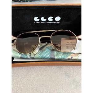Garrett light cloy 46 round frame gold tone optical glasses w/ clips on UV